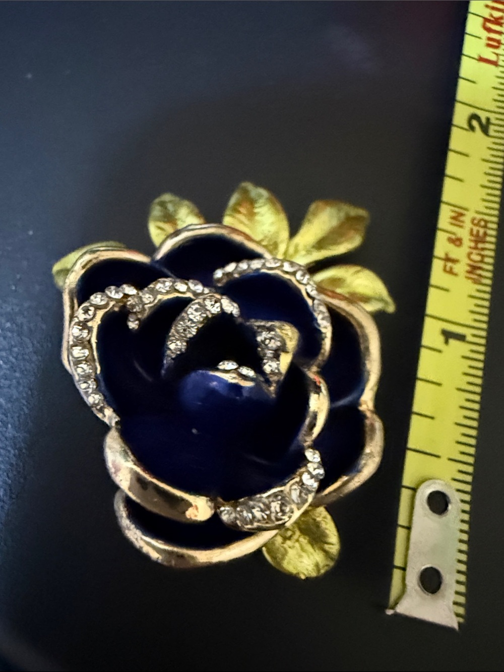 Gold-Tone Navy Blue Crystal Flower Brooch - Women Jewelry